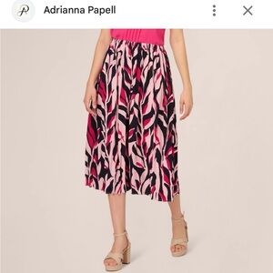 Adrianna Papell Pink and Navy Abstract Print Midi Skirt